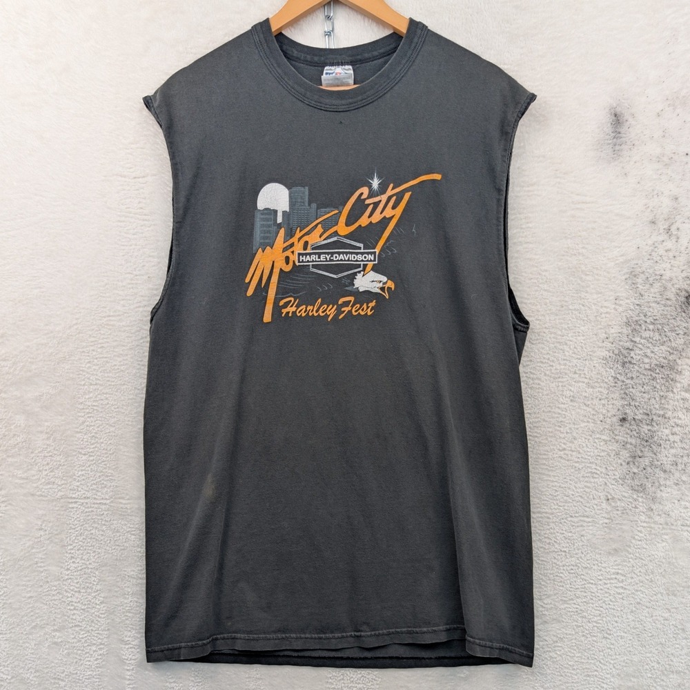 VTG Harley-Davidson Shirt Men's XL Black Motor City Harley Fest Sleeveless Y2K